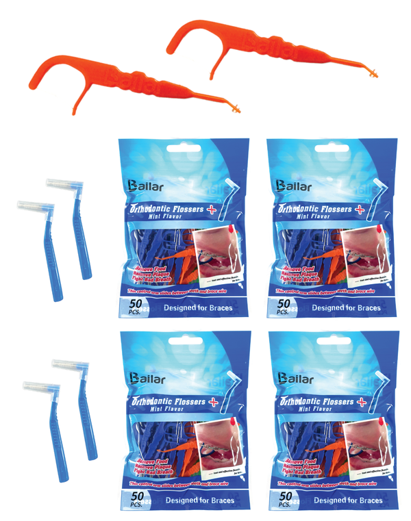 Ortho Floss| Flossers for Braces| Floss Dental Picks Fits Between Brace Wire and Teeth| Quick and Easy Braces Floss|50 Count Bag |Pack of 4 Bonus 4 Interdental Brush